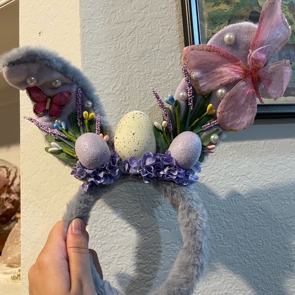 Lavender Easter Ears / Bunny Ear Headband with Butterflies - Picture 2 of 5